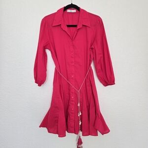 MNG Pink Button Down Long‎ Sleeve Boho Dress